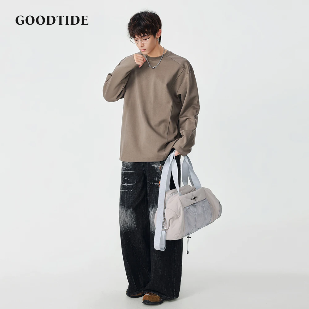 2025 New Men's Casual Long Sleeve Sweatshirt Solid Color Loose Fit Design Comfortable Fashion Autumn Winter Daily Wear Top