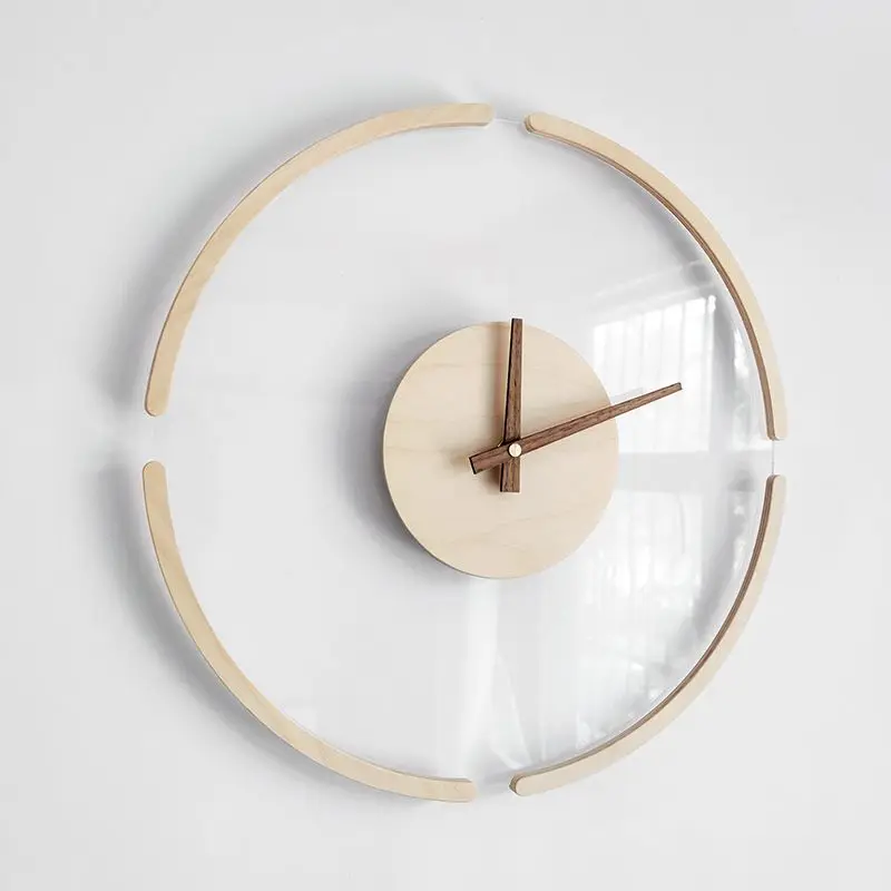 Nordic Minimalist Transparent Floating Wall Clock, No Scale Log Wood Decor Clock, Premium Wall Art Clock For Living Room Home