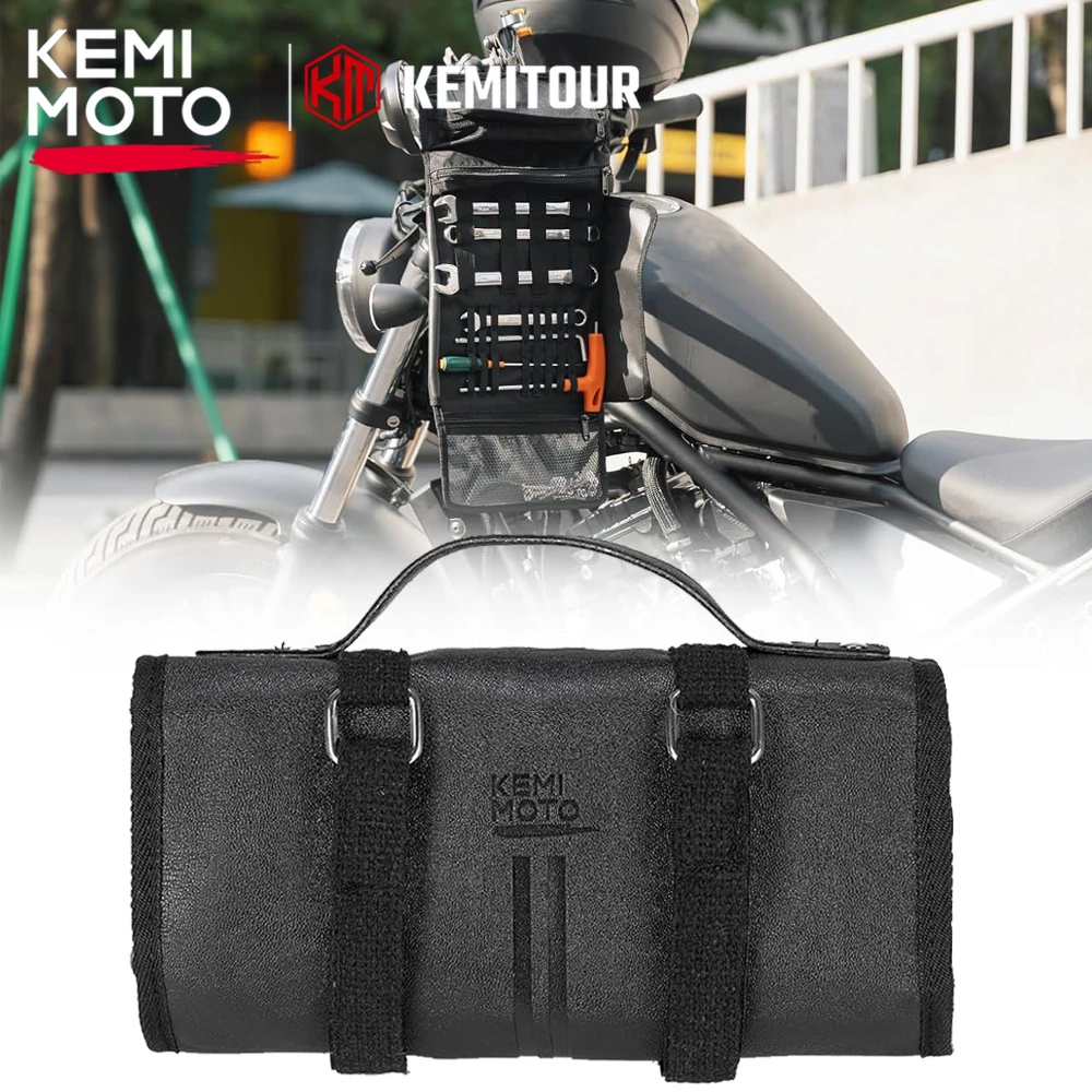 Bolsas de herramientas para motocicleta, bolsa de cuero para manillar de horquilla delantera de motocicleta, bolsa de almacenamiento de herramientas enrolladas, bolsa organizadora de herramientas para motocicleta