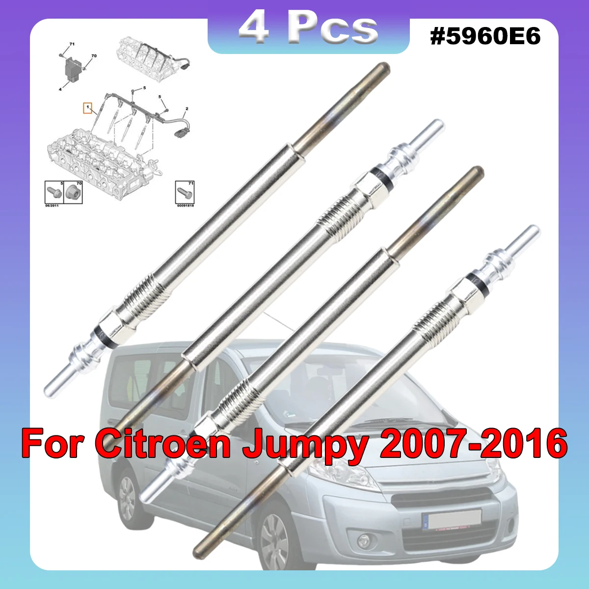 

4PCS For Citroen Jumpy 2007 2008 2009 2010-2016 1.6 2.0 HDi Diesel Heater Nickel Plating Glow Plugs 5V Replacement Parts 5960E6