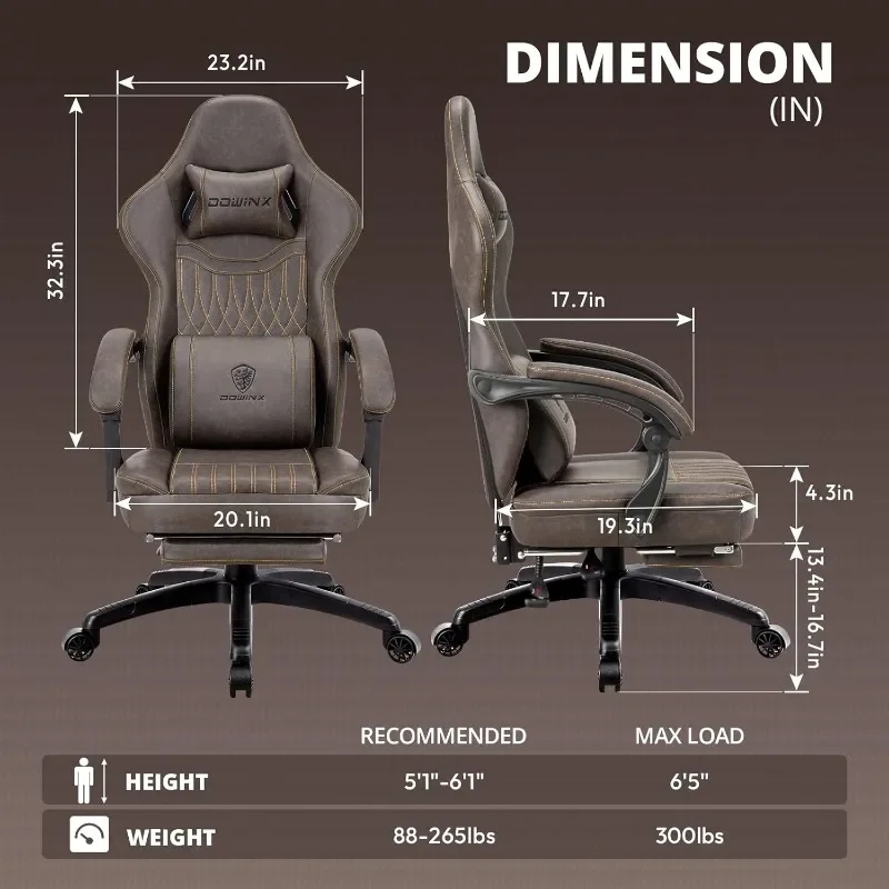 Dowinx Gaming Chair Breathable PU Leather Gamer Chair with Pocket Spring Cushion, Ergonomic Computer Chair