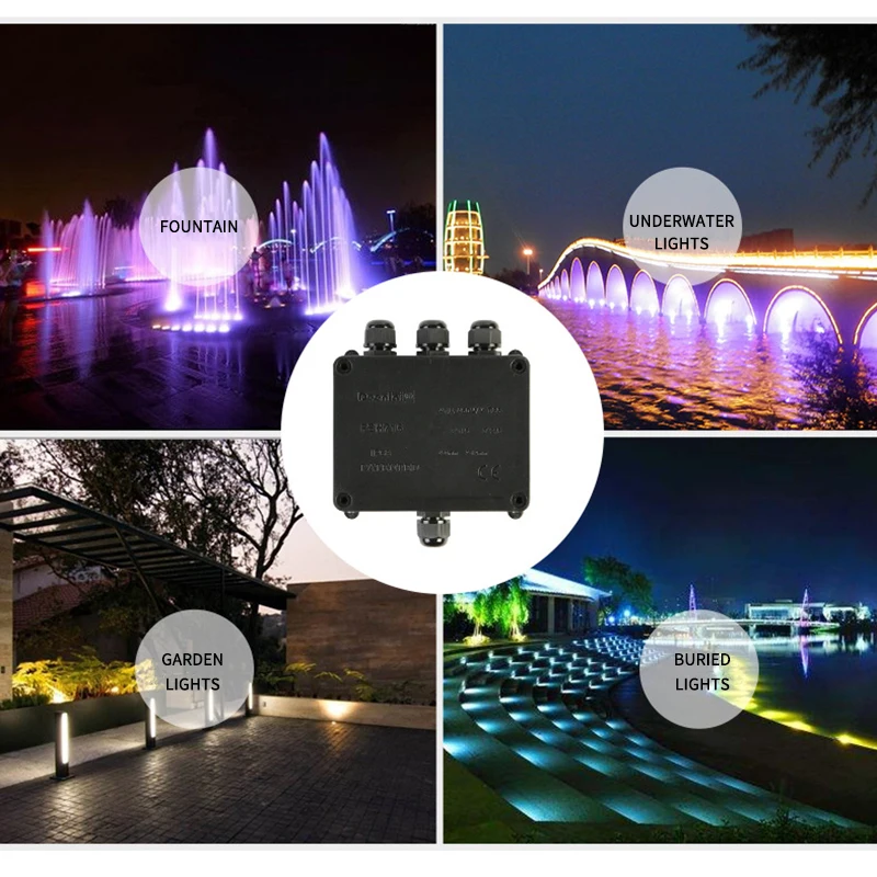 LED Waterproof Junction Box 4 Way Electrical Terminal Underground  Electrical Cable Protection Sleeve Connector IP68 3 Port Box