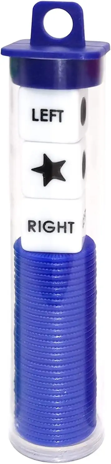 

Left Right Center Dice Game Set with 3 Dices, 36 Chips & Travel Tube - Easy to Store and Carry (Blue)