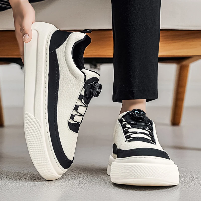 أحذية رجالية للربيع والخريف ذات نعل سميك، أحذية رياضية كاجوال من الجلد عالي الجودة، أحذية بيضاء عصرية مريحة للطلاب #6