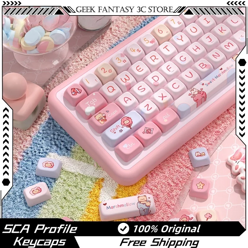 Marshmallows Theme Keycaps 138/158 Key Sca Profile Pbt Thermal Sublimation Mechanical Keyboard Pink Cartoon Anime Game Keycaps