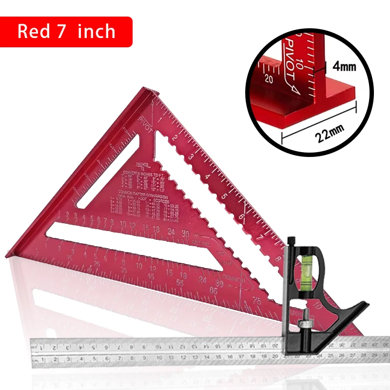 Premium-Spritzer-Quadrat- und kombiniertes Dreieck-Quadrat-Set, Holzbearbeitungsrahmen-Quadrat, Lineal und Winkelmesser-Werkzeugset – Detail 11