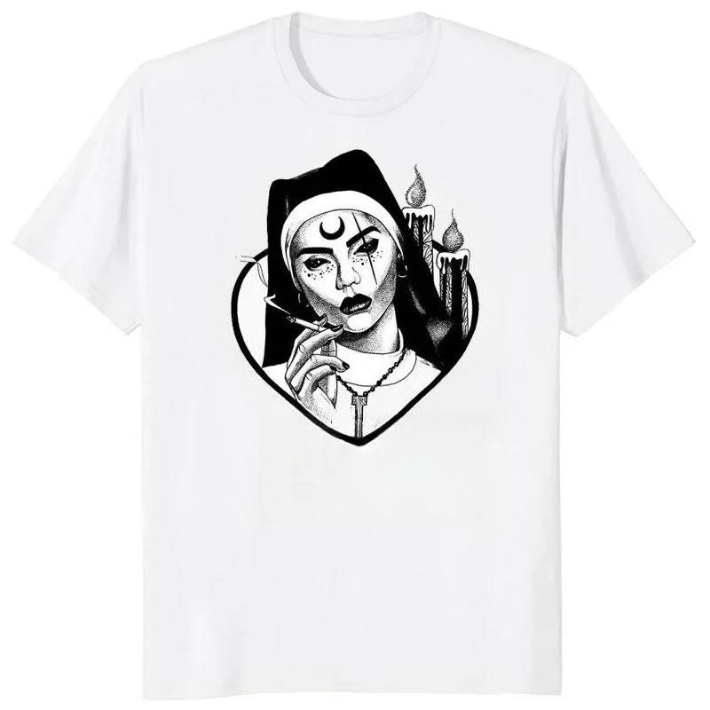 เสื้อยืดลายการ์ตูนแม่ชีสำหรับผู้หญิง เสื้อยืดพิมพ์ลายสำหรับผู้หญิง เสื้อผ้าลำลองฤดูร้อน