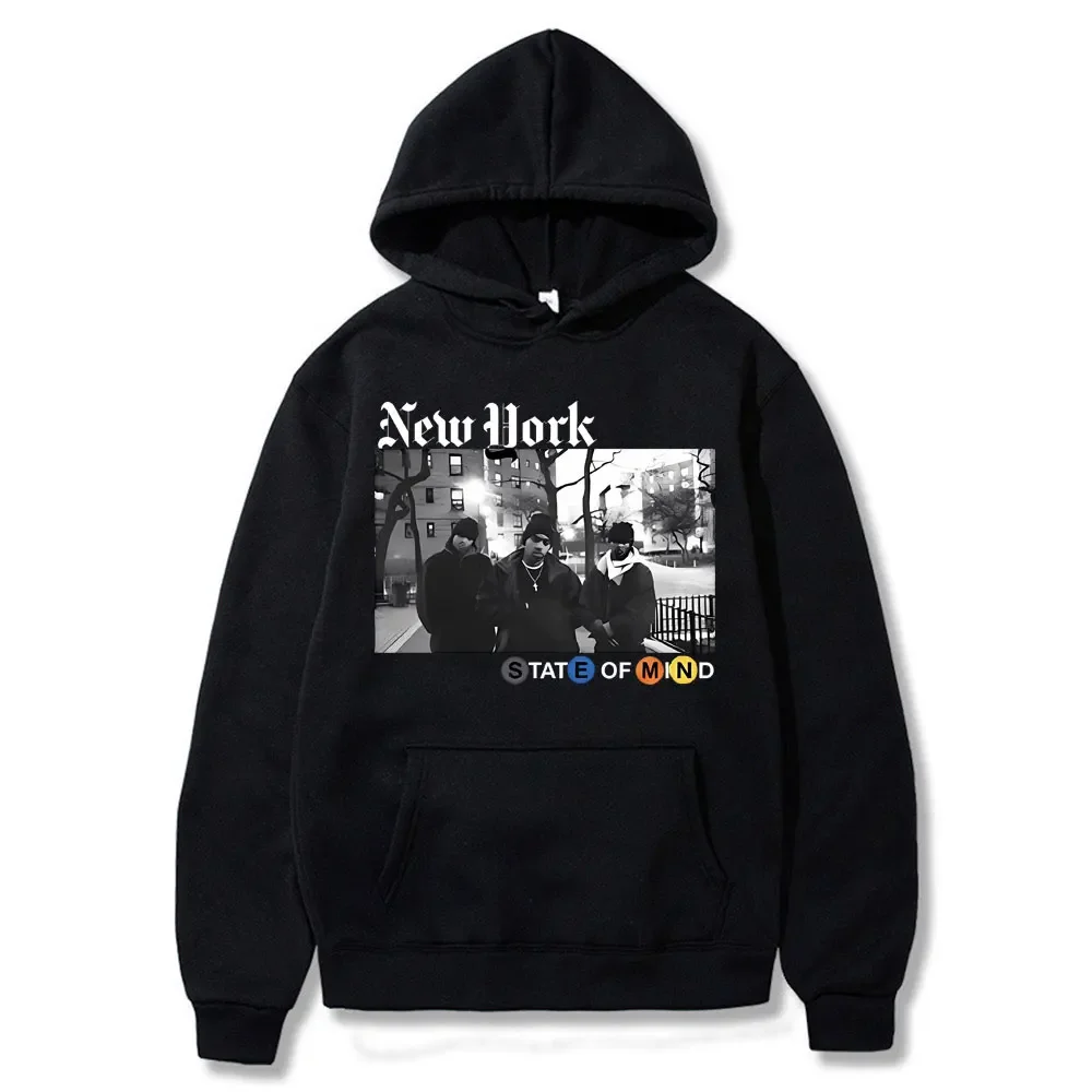 

Rapper Nas N.Y. State of Mind Graphic Print Hoodie Men Hip Hop Fashion Vintage Hoodies Clothing Male Casual Oversized Sweatshirt