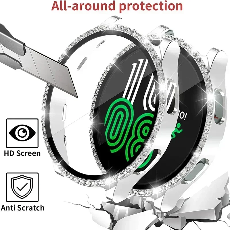 Bling Case+Bracelet for Samsung Galaxy Watch 7 6 5 4 40 44mm Metal Cowboy Chain Strap Screen protector Galaxy Watch 4 5 6 7Band