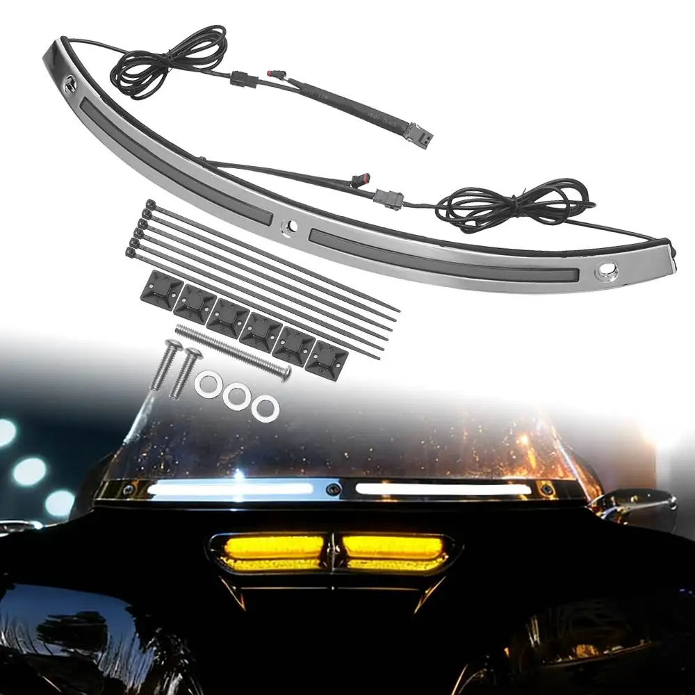

Windshield Trim With Led Turn Signal Light For Harley Touring Street Glide Road Glide Electra Glide Tri Glide 2014-2025 Chrome