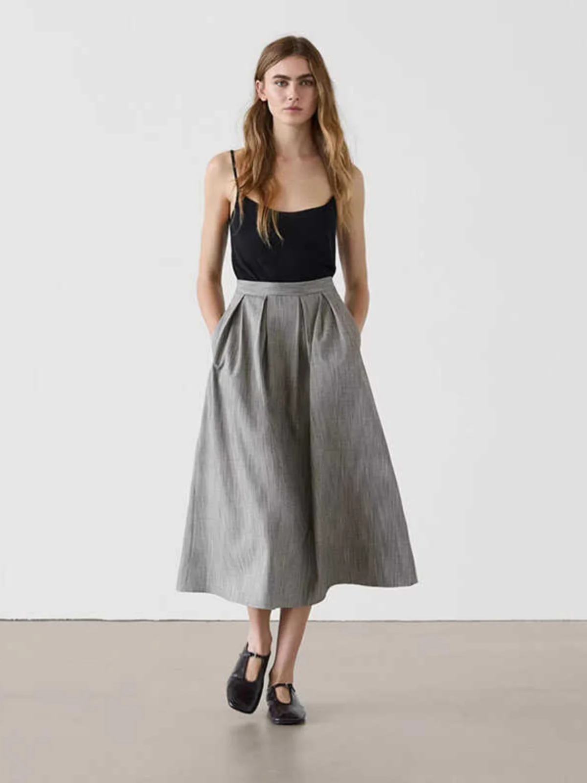 

ey College Sle Pleated Midi Skirt New Arrival Women's Faion Autumn Season Commute Design Classic A-Line Silhouette