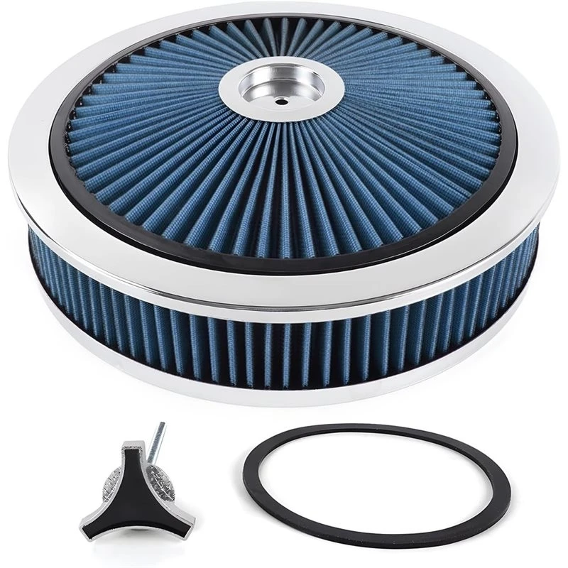 New-Universal Car Air Filter Circle 14X3 In High Flow Washable Air Cleaner 1 Set 5-1/8 Thread Connection Modified Auto Parts