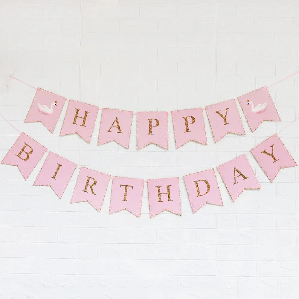 Paper White Swan Garland Banner Bunting Pink White Wedding Decorations for Home Birthday Party Supplies Baby Shower Girls Decor