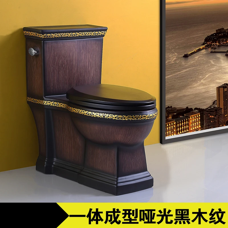 Black Upscale Personality Toilet Siphon One-Piece Closet Ceramic Color Wood Grain Retro Toilet Water Saving