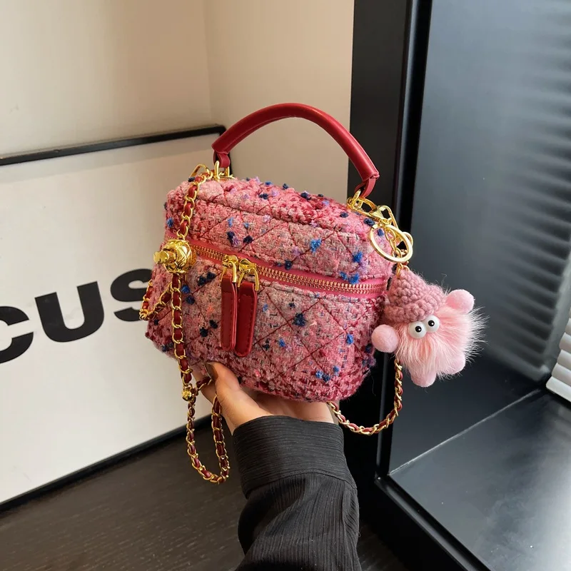 Mini bolso cruzado cuadrado para mujer, Bolso pequeño de hombro de felpa, diseño de lujo, Color sólido, a la moda