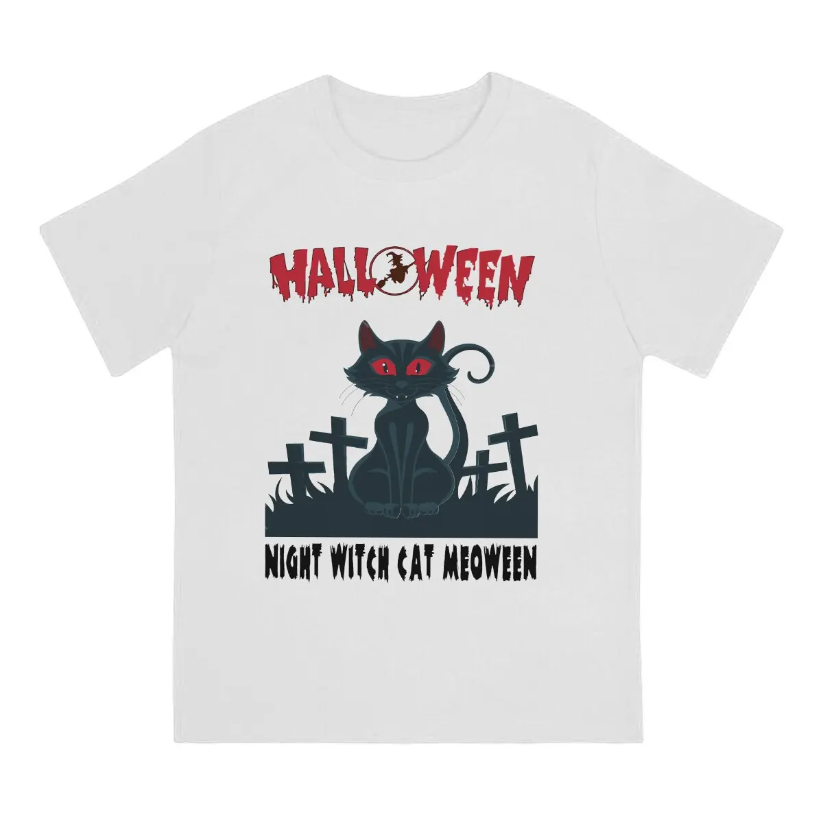 Night Witch Cat Meoween Men's T Shirt Vampurr Unique Tee Shirt Short Sleeve Crewneck T-Shirt Cotton Summer Clothes