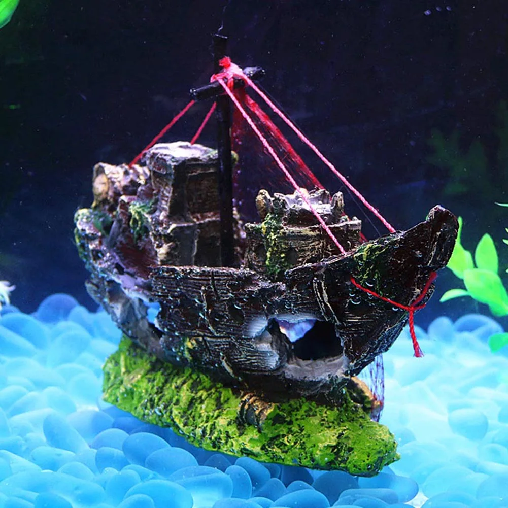 Resin Pirate Ship Decor Creative Chic Beautiful Wreck Ship Landscaping Boat Ornament Accessories for Waterscape Cave