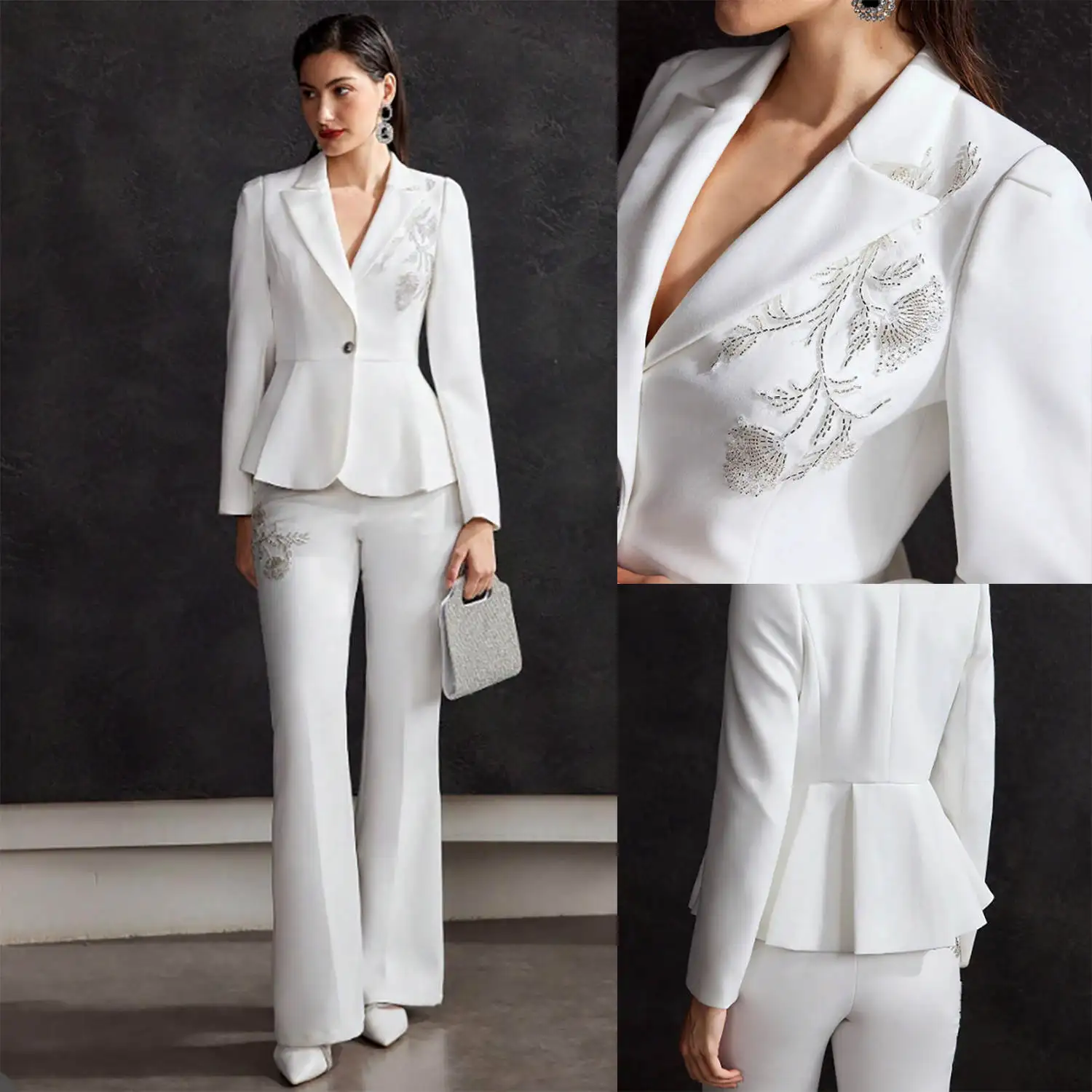 Slim Fit Customized Women Pants Suits Formal Beading Lady Jacket Sets For Photograph Prom Birthday Wear Tuxedos 2 Pieces