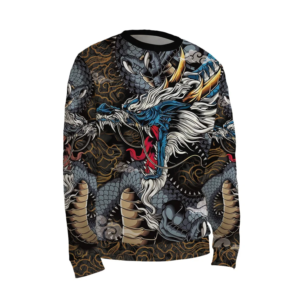 

3D Printed Long Sleeve New Year Men's Dragon Graphic Sweatshirt Crew Neck Pullover Clothing Auspicious Clouds Pull On Top