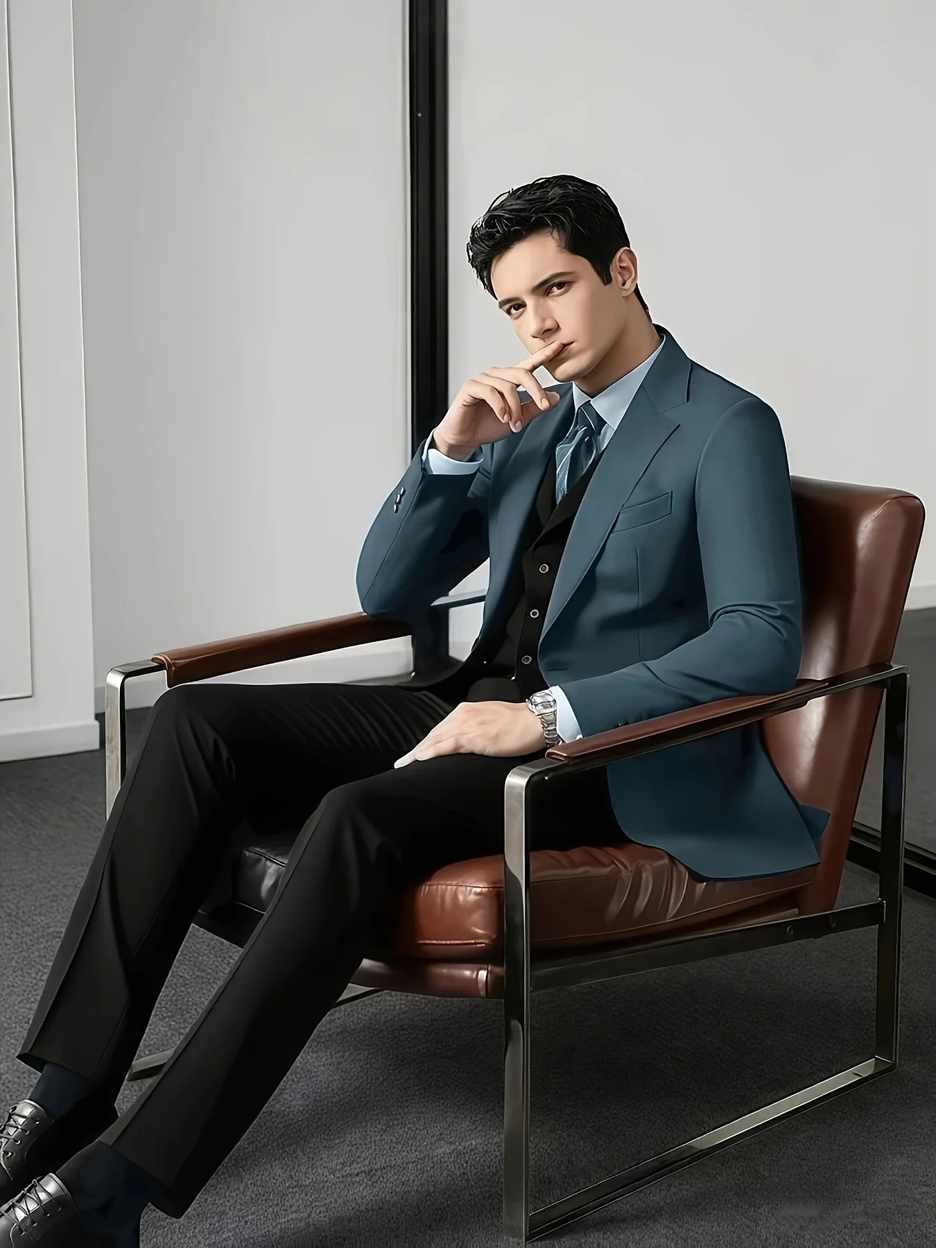 

1Pc Men's Trendy Suit Jacket in a Mature Style, Casual and Versatile Solid Color Single-Button Suit Jacket with Fake Chest Pockets (Only Includes the Suit Jacket), Suitable for Work, Commuting, and Parties.