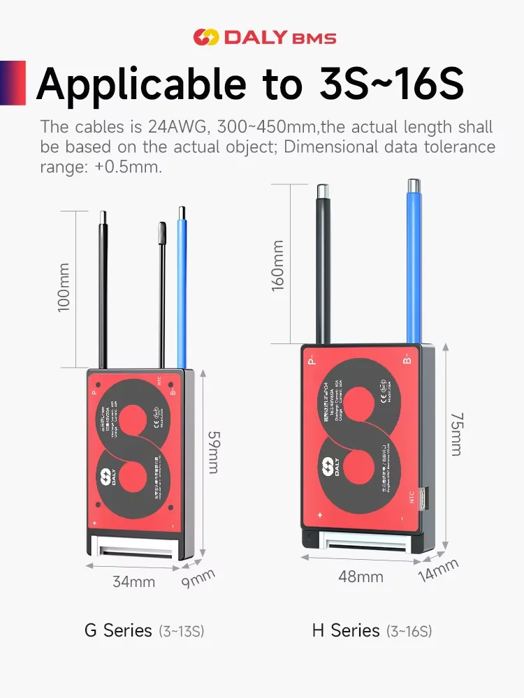 DALY Li-ion BMS NTC 7S 24V 10S 36V 13S 48V For 3.7V Power Battery 18650 Lifepo4 4S 12V 8S 24V 15A 20A 40A 60A