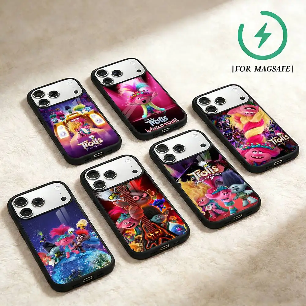 

Cartoon T-Trolls Band T-Together Phone Case For iPhone 17 16 15 14 13 12 Pro Max Plus for Magsafe Mirr Wireless Magnetic Cover