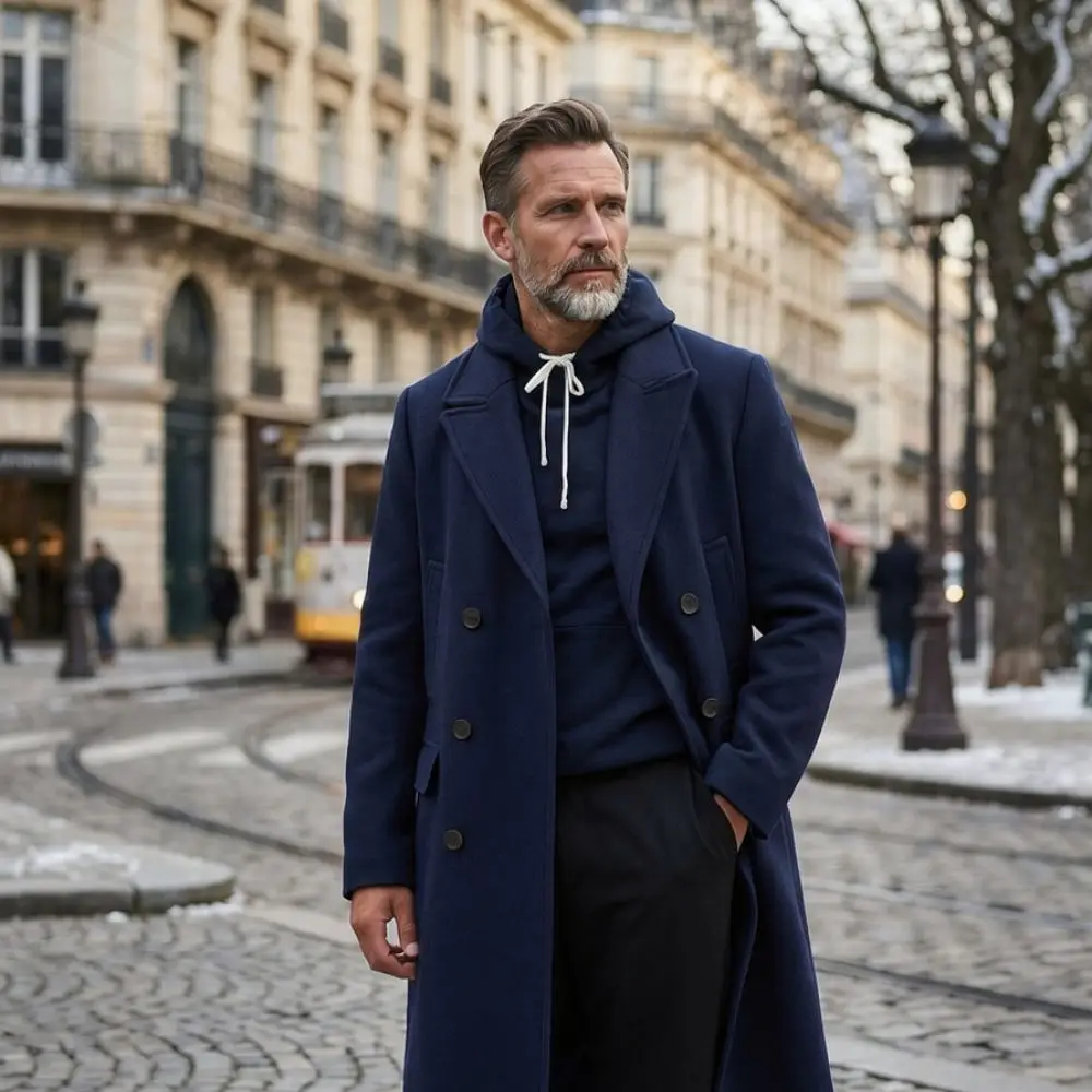 Mens Wool Overcoat Winter Mid Length Trench Coat Lapel Double Breasted Casual Business Thick Warm Jacket Outwear