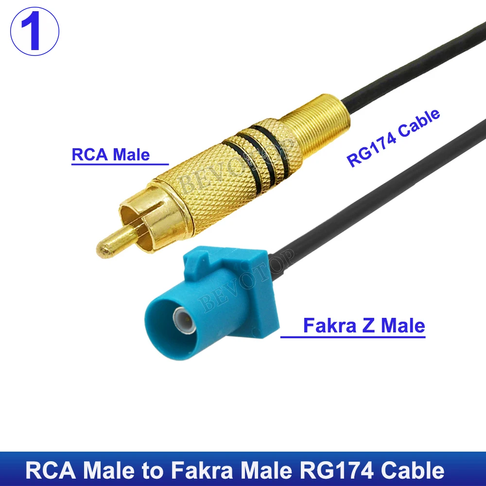 1Pcs RCA Male Plug to Fakra Z Male/Female Video Cable Adapter RG174 Pigtail Car Parking Reversing Rear View Camera Adapter Cable