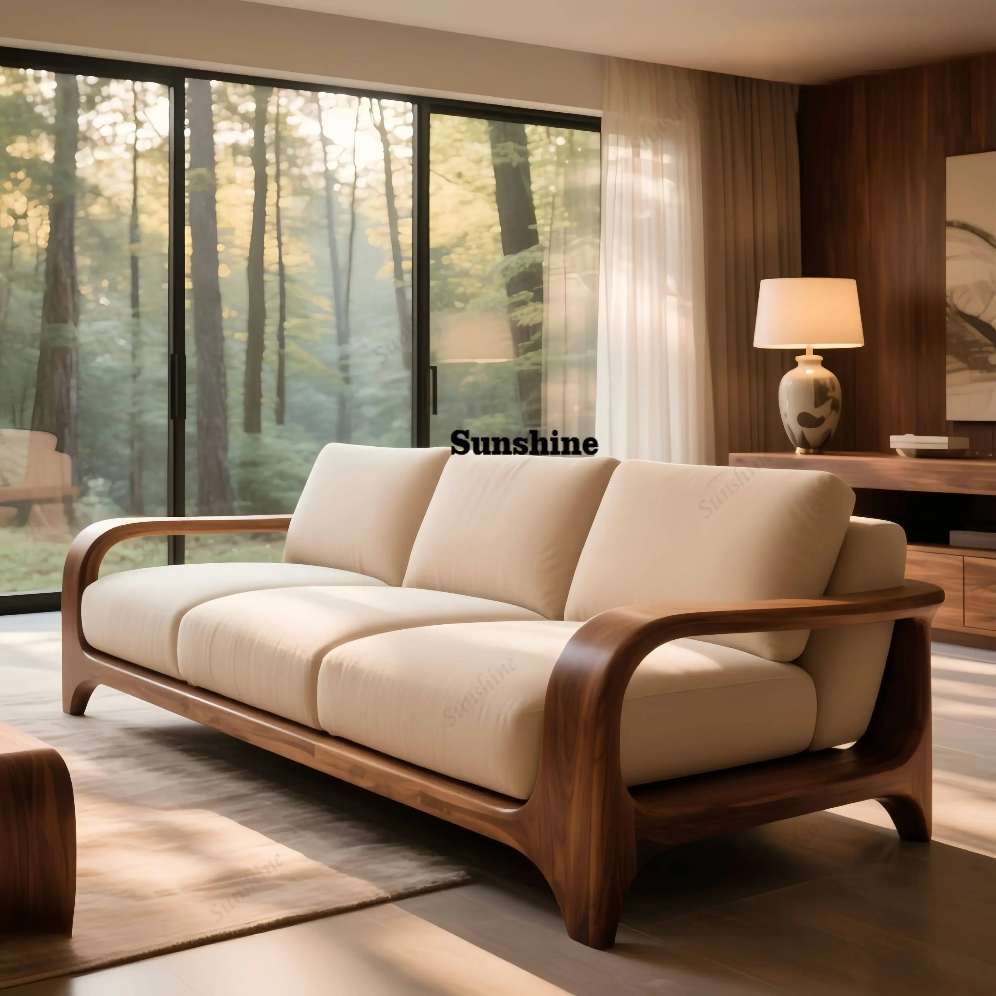 New Chinese high-end black walnut three-person custom sofa  FT