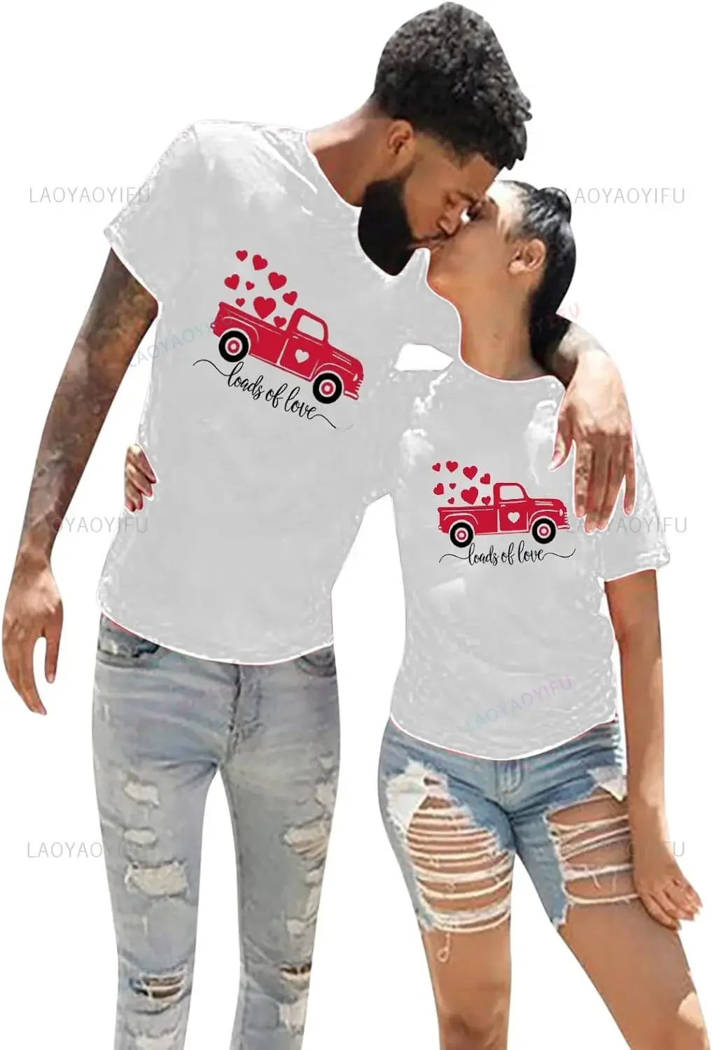 T-shirt manches courtes pour couple, estival et décontracté, à la mode, confortable, avec image du jour de Léon