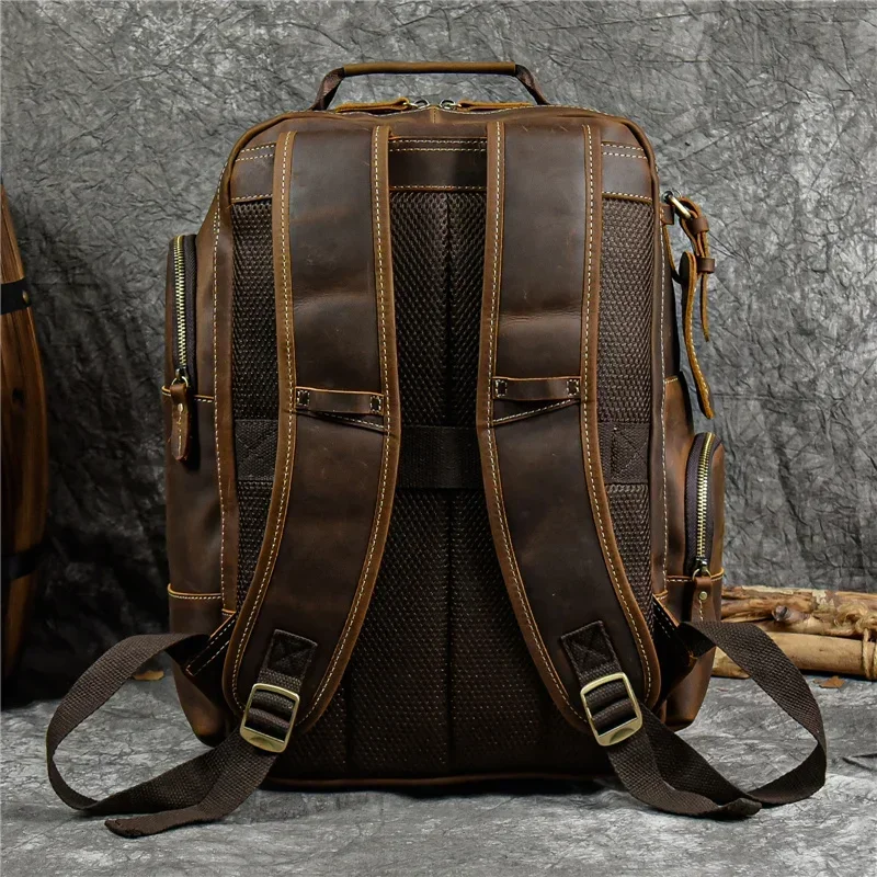 High Quality Bags Men\'s Leather Backpack Retro Luxury Fashion Style Backpack Travel Backpack School Bag For Men Leather Daypack