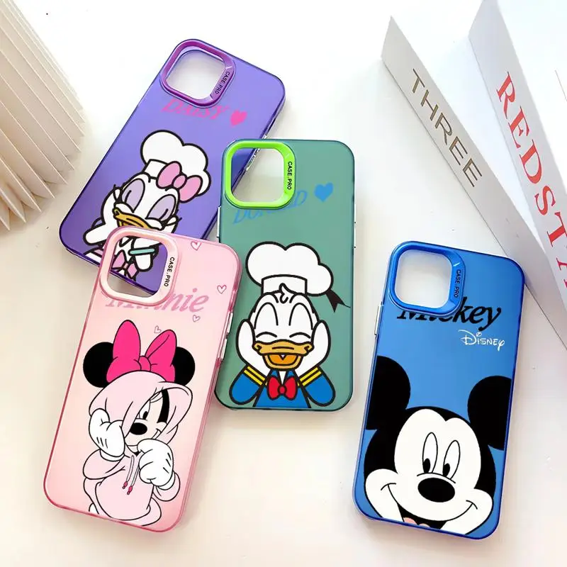 Silver Plating Phone Case for iPhone 15 14 13 Pro Max 12 11 Mini XR XS X 8 7 6 Plus Cover Mickey Minnie Mouse Donald Saisy Duck