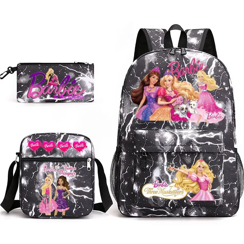 Mochila de princesa Barbie para niña, niño, estudiante, portátil, adolescentes, Mochilas escolares ligeras, Mochilas de viaje informales, 3 piezas