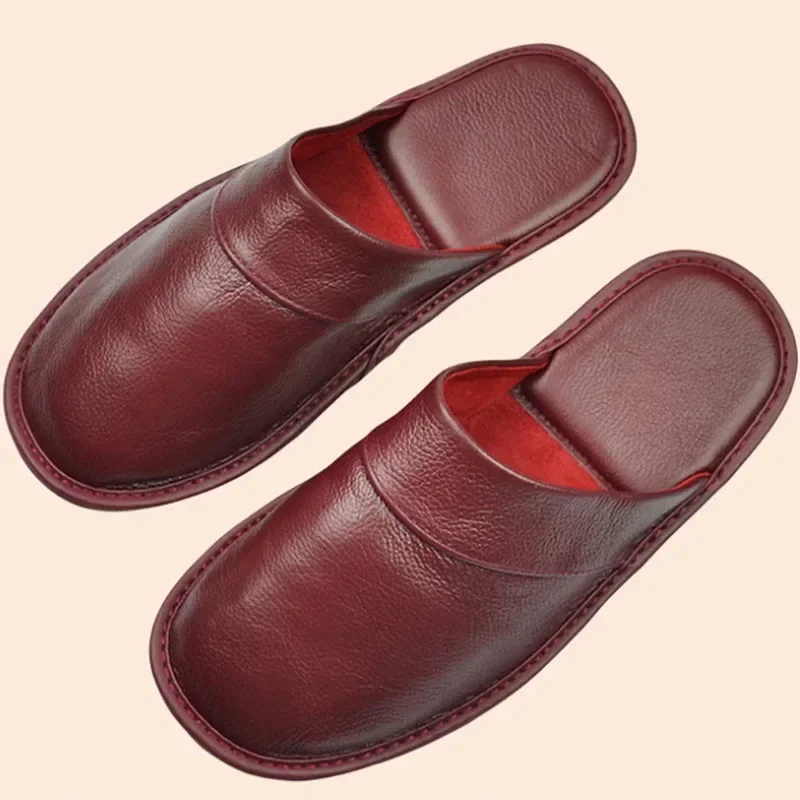 Genuine Cow Leather Slippers Homes In Indoor Slipper Spring Autumn Summer Men Women Elderly Non-slip Casual Single Slides Shoes