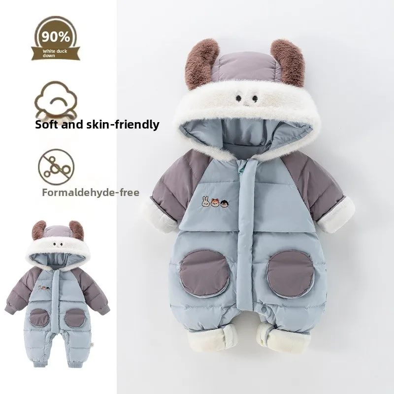 

Baby Boy Winter Du down Jumpsuit Lightweight Outdoor Clothes Thin Long Sve round Ne Polyester Fiber Warm Loose Fit