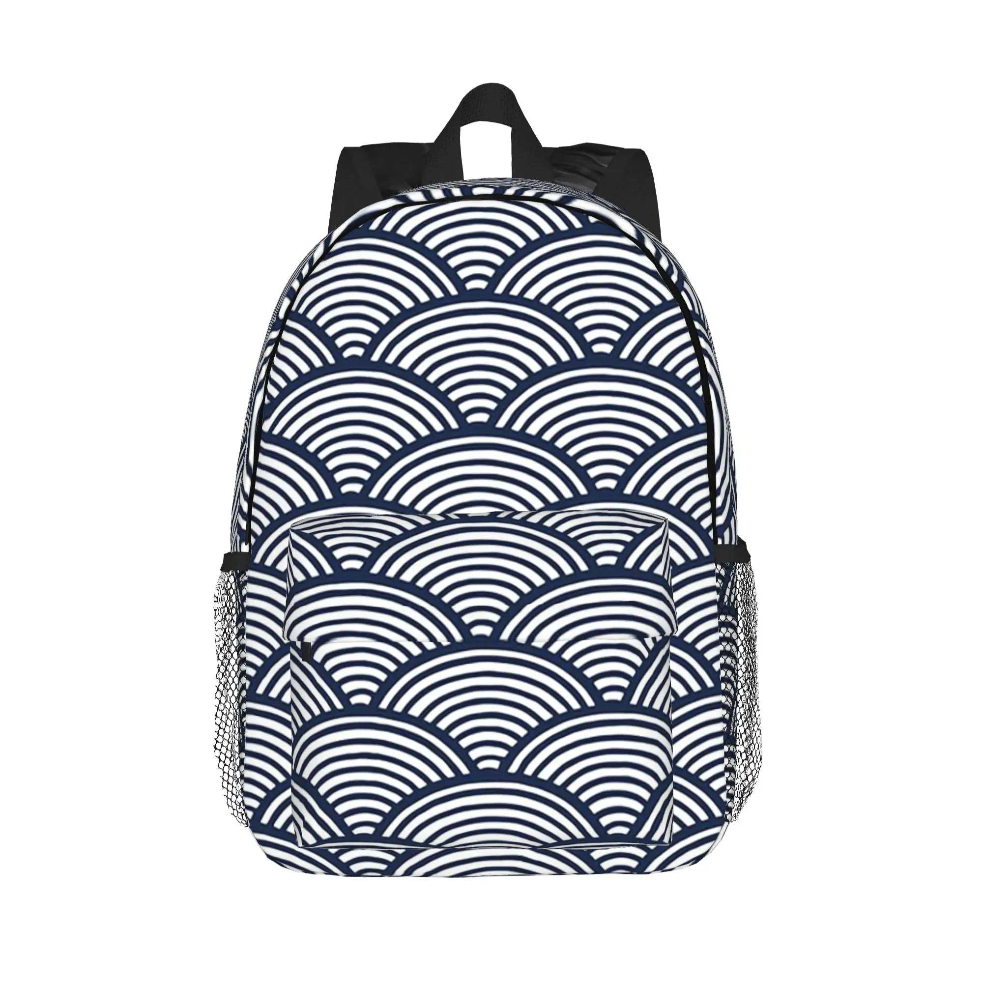 Japanese Blue Waves Navy Backpack Hot Sale Daypack Large Capacity Boys Girls BookBag Shoulder Bags for Men Women School Bag