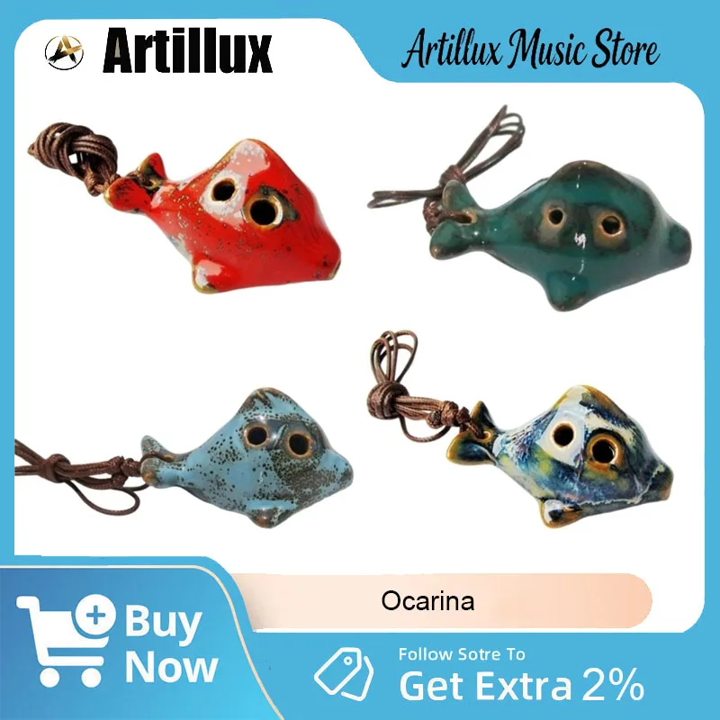 

Artillux Professional 6 Hole Ocarina Ceramic Handcrafted Cute Fish Shape Orff Musical Instrument for Children Student Gifts
