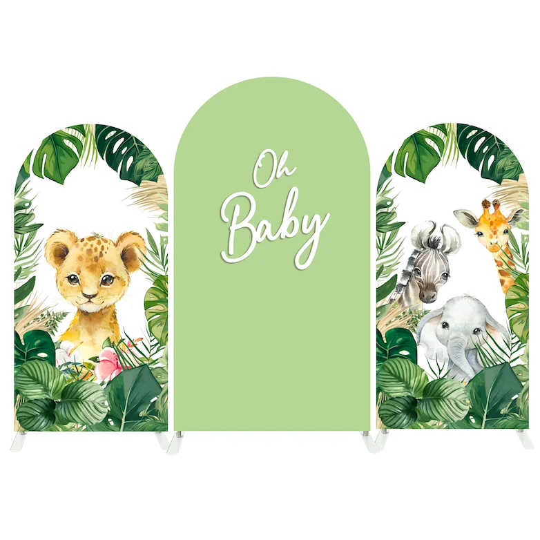 Mehofond Custom 2-Sided Oh Baby Safari Wild One Jungle Animal Baby Shower Party Cover Chiara Arch Background Decor Backdrop Phot