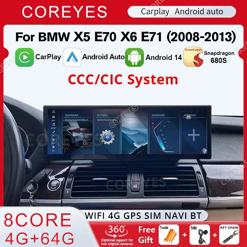 COREYES 14.9 Inch Carplay Car Radio For BMW X5 E70 X6 E71 2007-2013 CCC CIC System Multimedia Player Display Screen Bluetooth