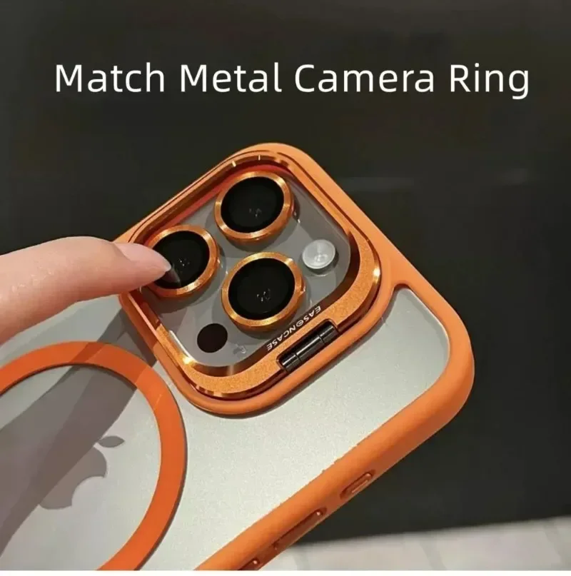 Funda de lujo magnética a prueba de golpes para iPhone 16 15 14 13 12 11 17 Pro Max para Magsafe con soporte y protector de lente de vidrio 5