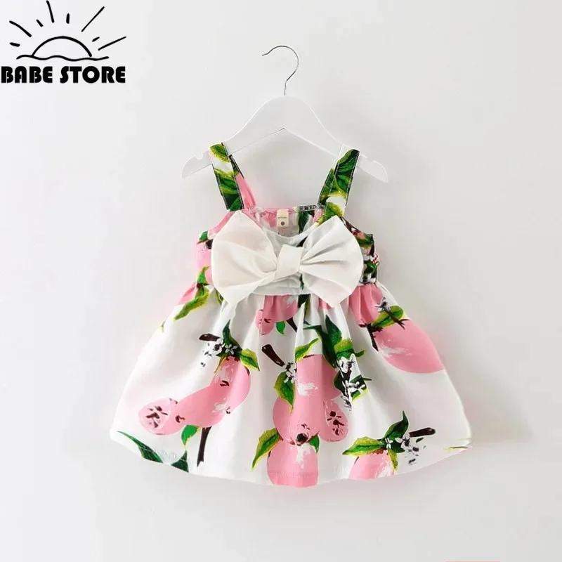 New Cute Printed Sleeveless Newborn Princess Dress Summer Baby Girl Dress Big Bow Baby Girl Dress baby girl clothes