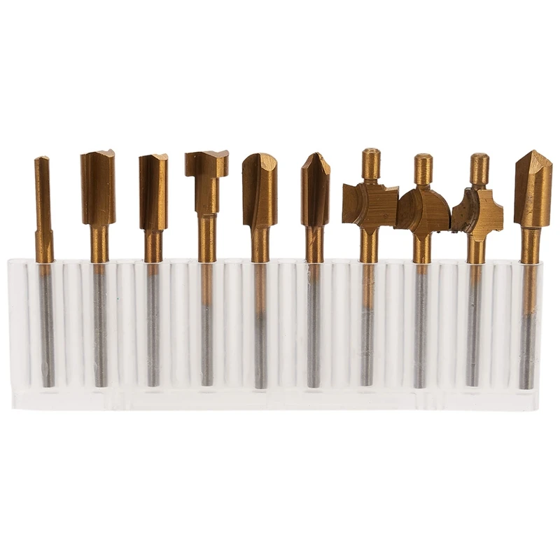 10 Pcs Set Box 3 Mm Hss Titanium Router Bits Wood Cutter Milling Fits Rotary Tool Engraving Machine Knife Sharpening Slot