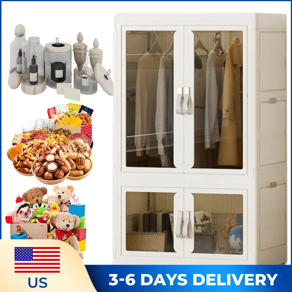 

Портативный складной шкаф-гардероб с вешалкой и прозрачной дверцей, органайзер для хранения вещей для гостиной и спальни