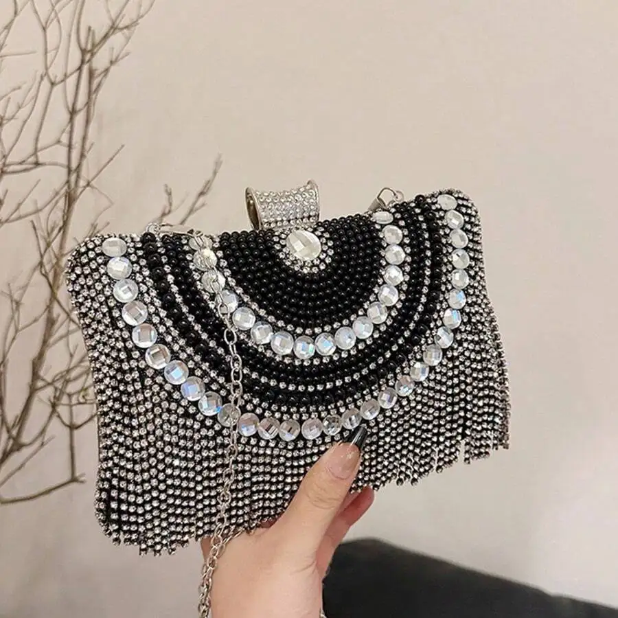 

Rhinestone Embellished Evening Clutch Bag With Tassel Decoration For Women Party Wedding Prom