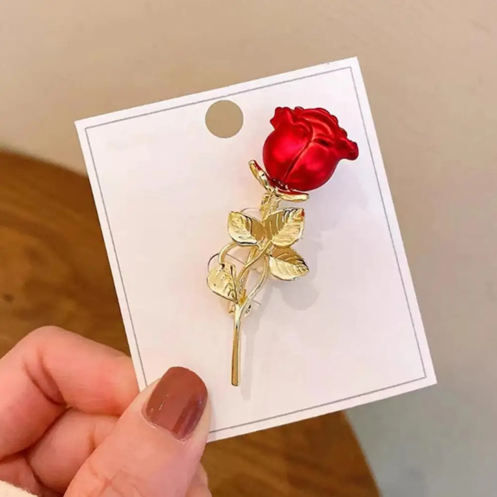 Glossy Brooch Pin Rose Brooch Jewelry Pin Oil Dripping Process Flower Accessory Suit Coat Collar Hat Decoration for Formal Party