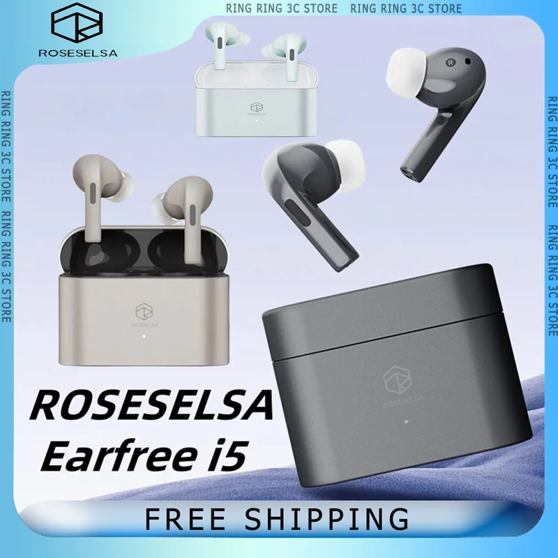 ROSESELSA Earfreei5 HiFi Sound Wireless Earphones TWS Earbuds Hybrid Active Noise Cancellation IPX5 Gaming Earbuds Customized