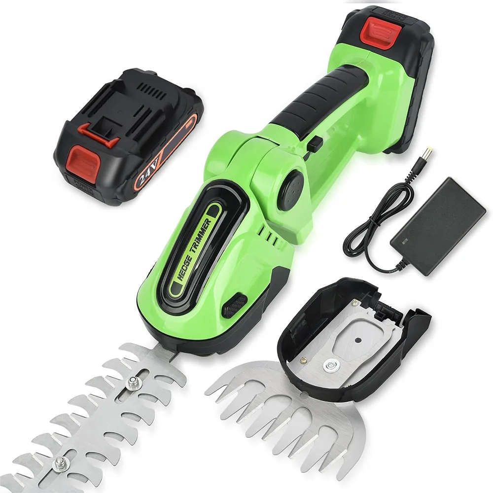 2-in-1 Mehrzweck-Gartenschere, Einhand-Heckenschere mit Strauchmesser & Grasschneidemesser für Rasen und Garten