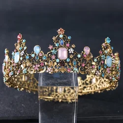 Baroque Vintage Crown Colorful Crystal Rhinestone Crowns And Tiaras Diadem Headband For Women Wedding Bridal Hair Accessories