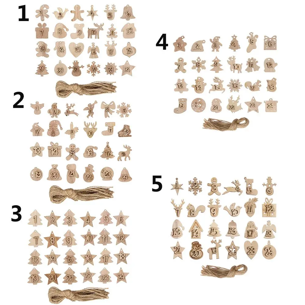 24 szt./zestaw DIY Torby na prezenty Dekoracje Świąteczne Klipsy Zegar Adwentowy Wiszące Etykiety Drewniane Numerki Kalendarz Adwentowy Bożonarodzeniowy