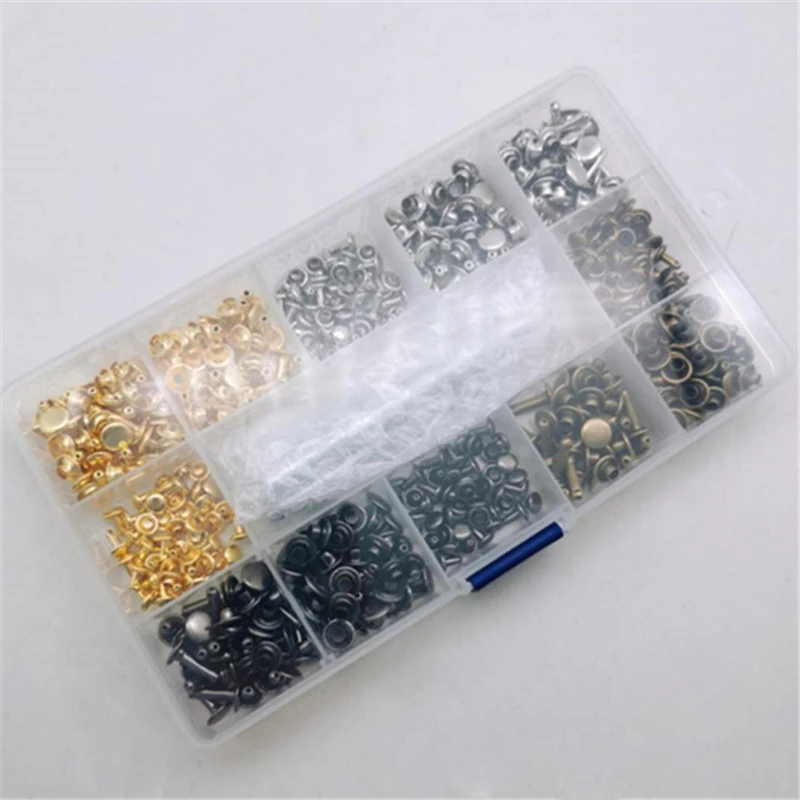 PWS 240Pcs/Set Leather Rivets Double Cap Rivet With 4Pcs Fixing Tools For Leather Coat Jacket Jeans Bag